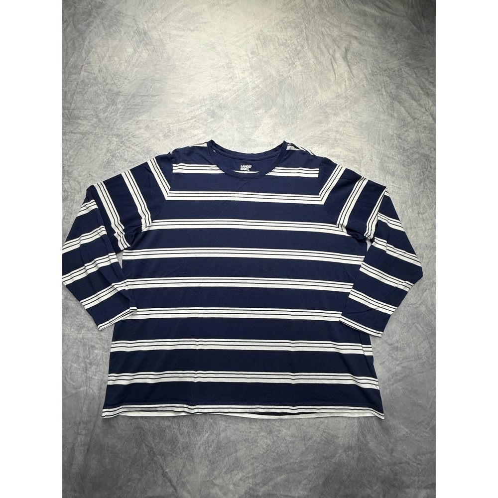 Lands End Womens sz 2X Navy Striped Long Sleeve Cotton T-Shirt coastal nautical